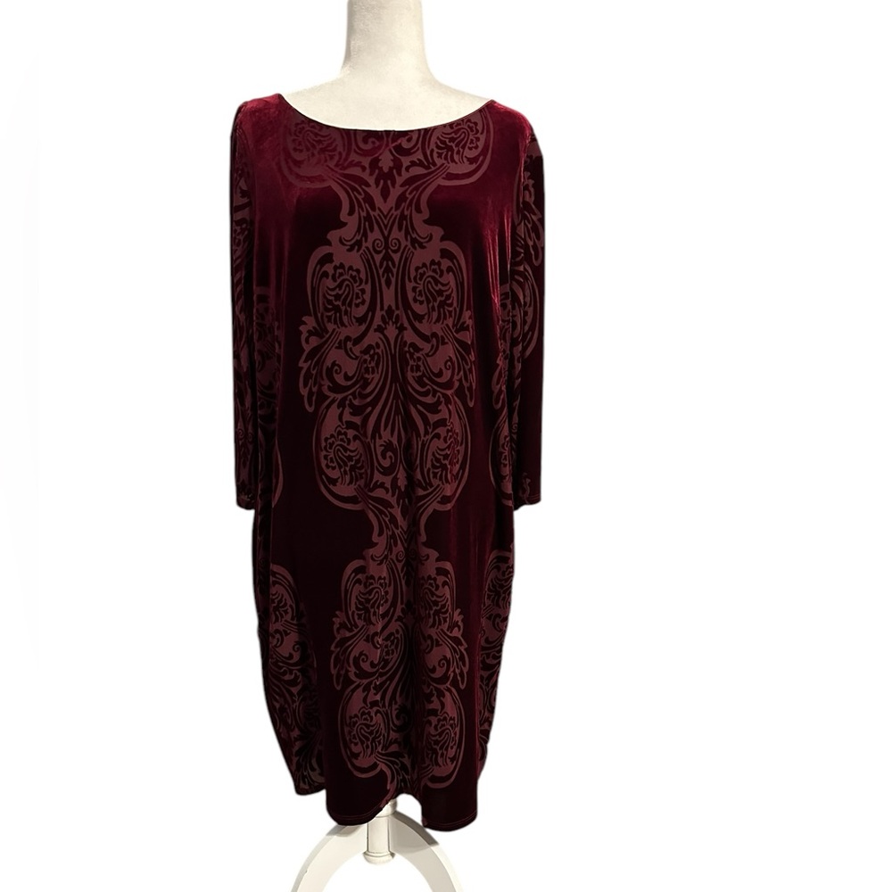 Marina Velvet Burnout Shift Dress 3/4 Sleeves Size 18W Paisley Pullover
